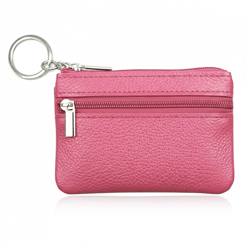 Hibate Pink Small Leather Coin Purse Change Pouch for Women Men Kids with Zip Key Ring - Image 3